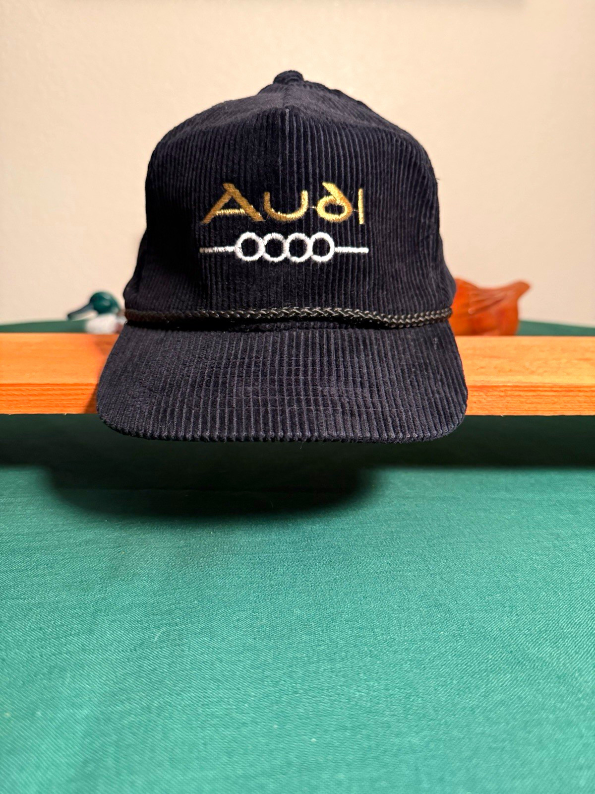 Audi Genuine Corduroy Strapback Vintage 1985 Excellent White Logo Gold Lettering