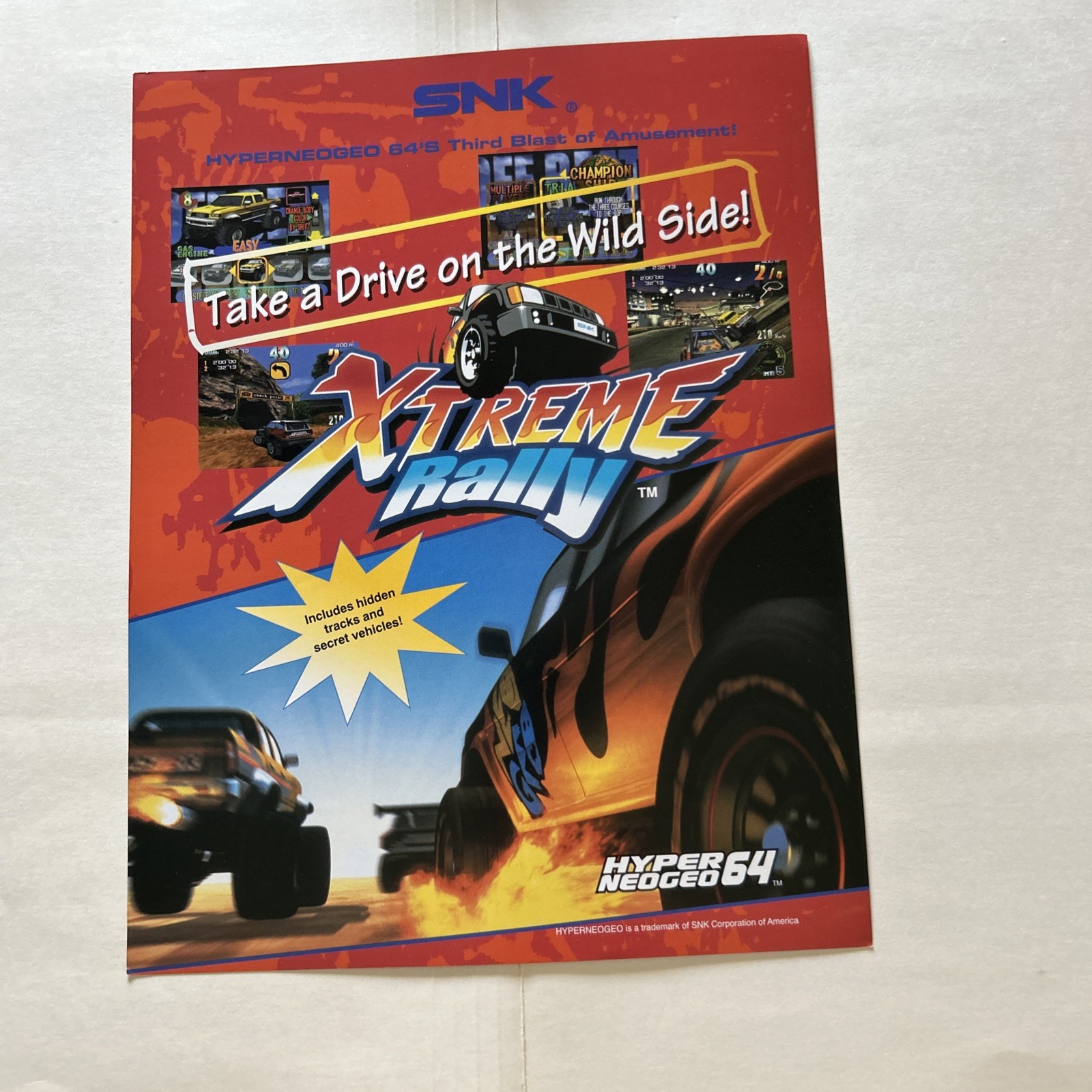nos Original Factory SNK Neo Geo Xtreme Rally Hyper 64 Flyer Arcade Game