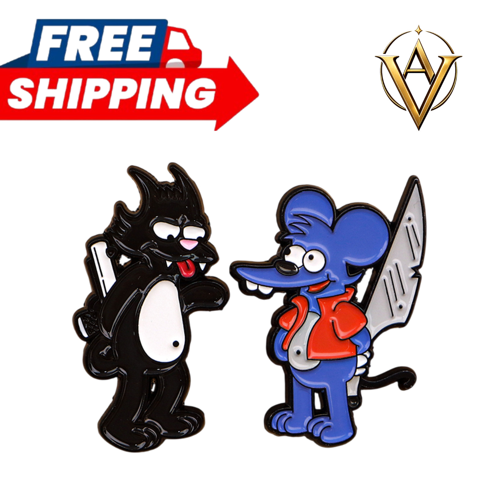 The Simpsons Itchy Scratchy 2PCS Enamel Pin Set Collectible Gift 