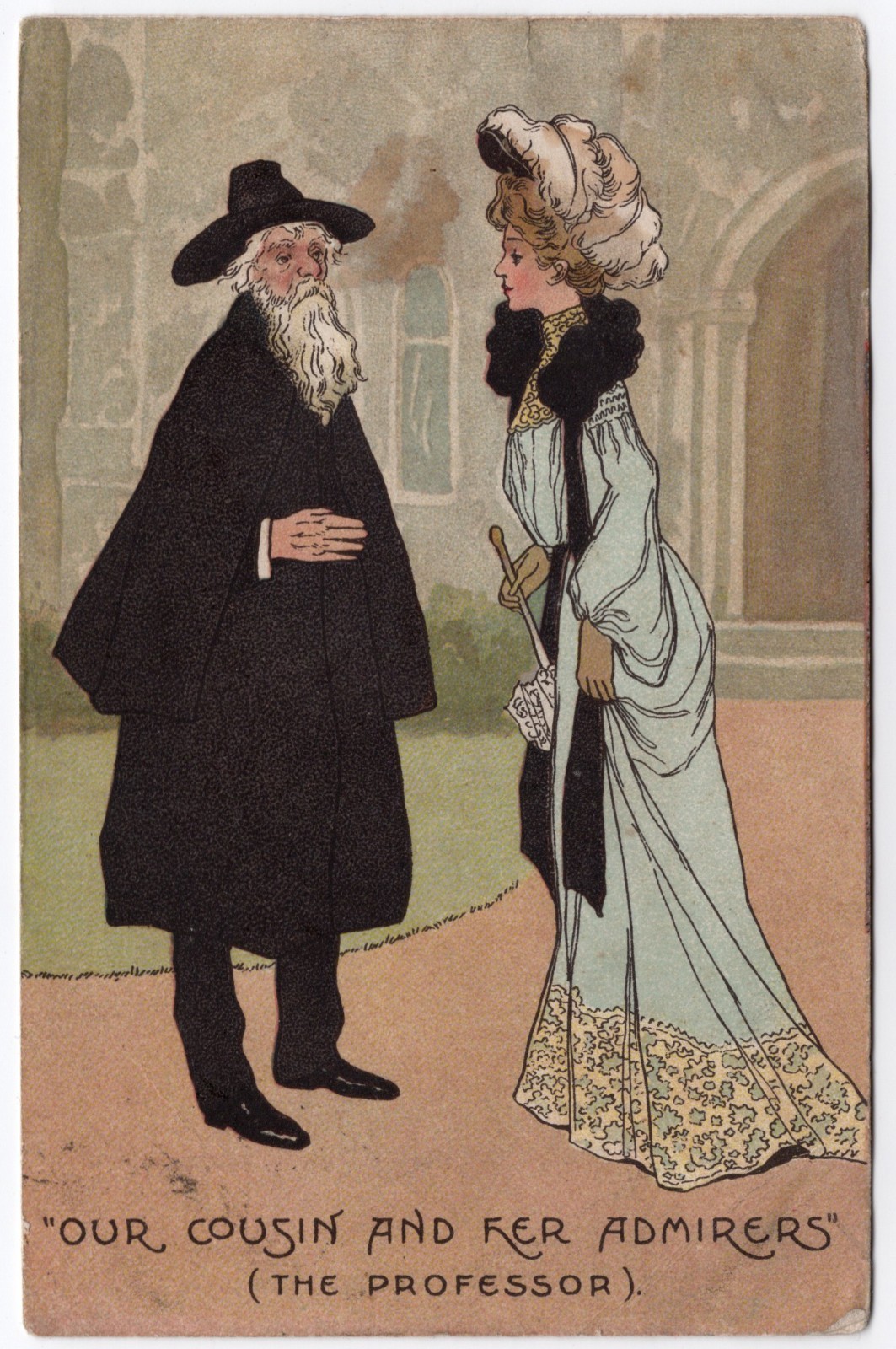 Antique Comic Postcard Our Cousin And Her Admirers The Professor 1904