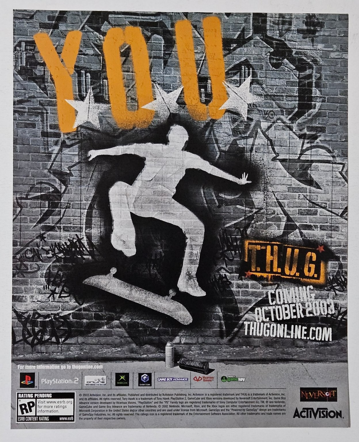 Activision Tony Hawk's Underground THUG 2003 Video Game Promo Art Print