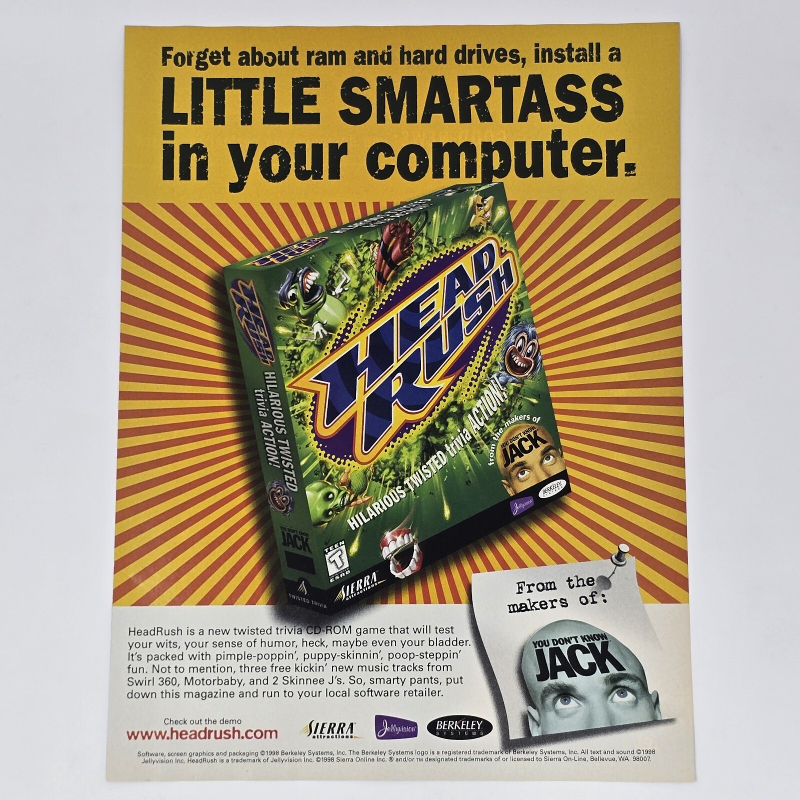 Head Rush PC Sierra Forget About Ram Print Ad/Poster Official Promo Art