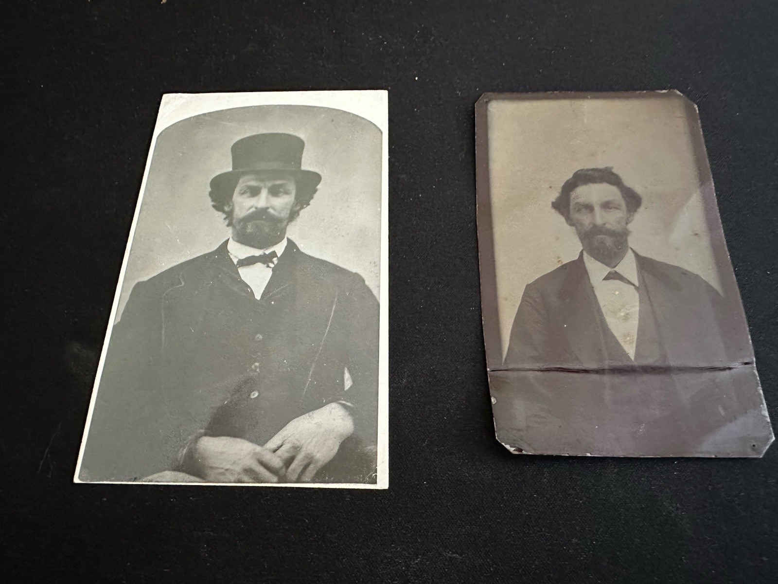 2 Antique 1860s Sherman Gregory NY Tintype & CDV Photo Lot Top Hat Commissioner