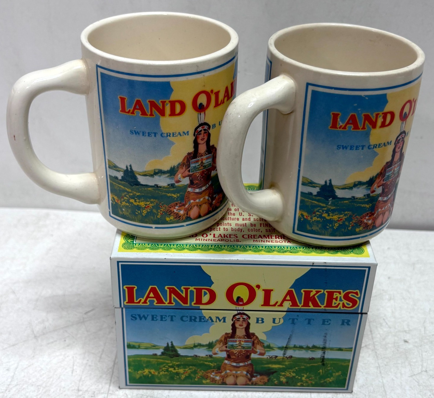 Vintage Land O\'Lakes Sweet Cream Butter Coffee Mug Set of 2 Advertising Cups
