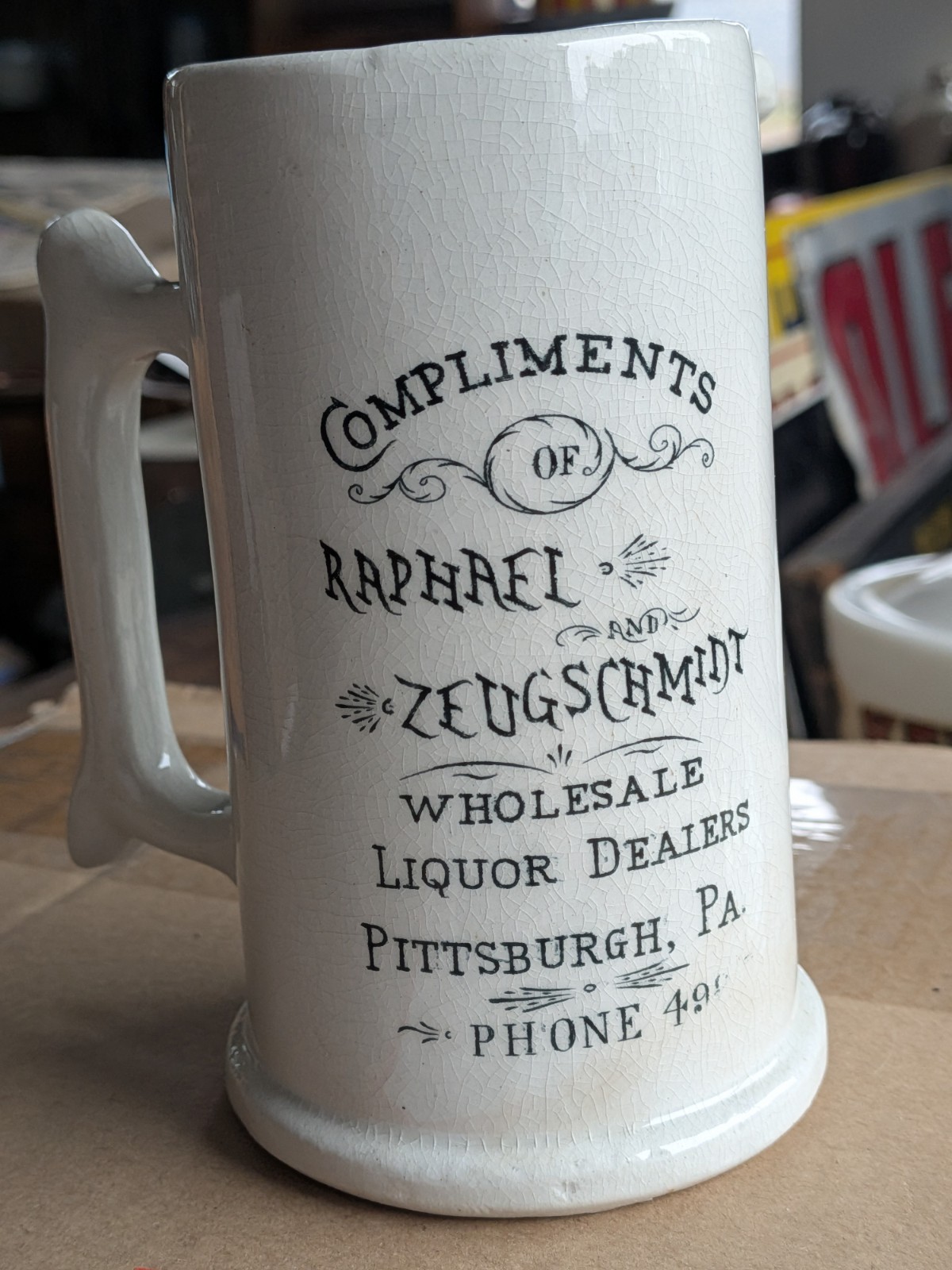 Pre Prohibition Zeugschmidt Pittsburgh PA Advertising Stoneware Beer Mug Sign