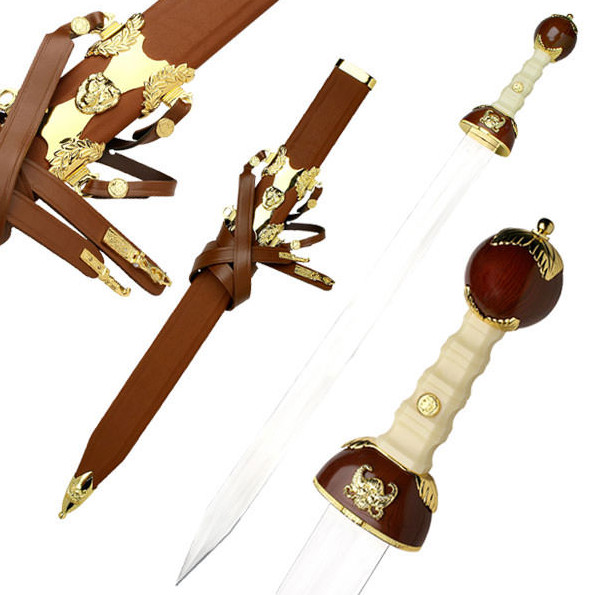Maximus Roman Gladiator Movie Gold Sword Replica Gladius with Leather Scabbard