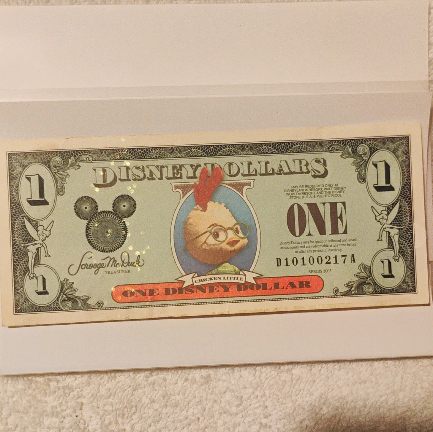 Disney Chicken Little $1 Disney Dollars Summer 2005 Collectible Note