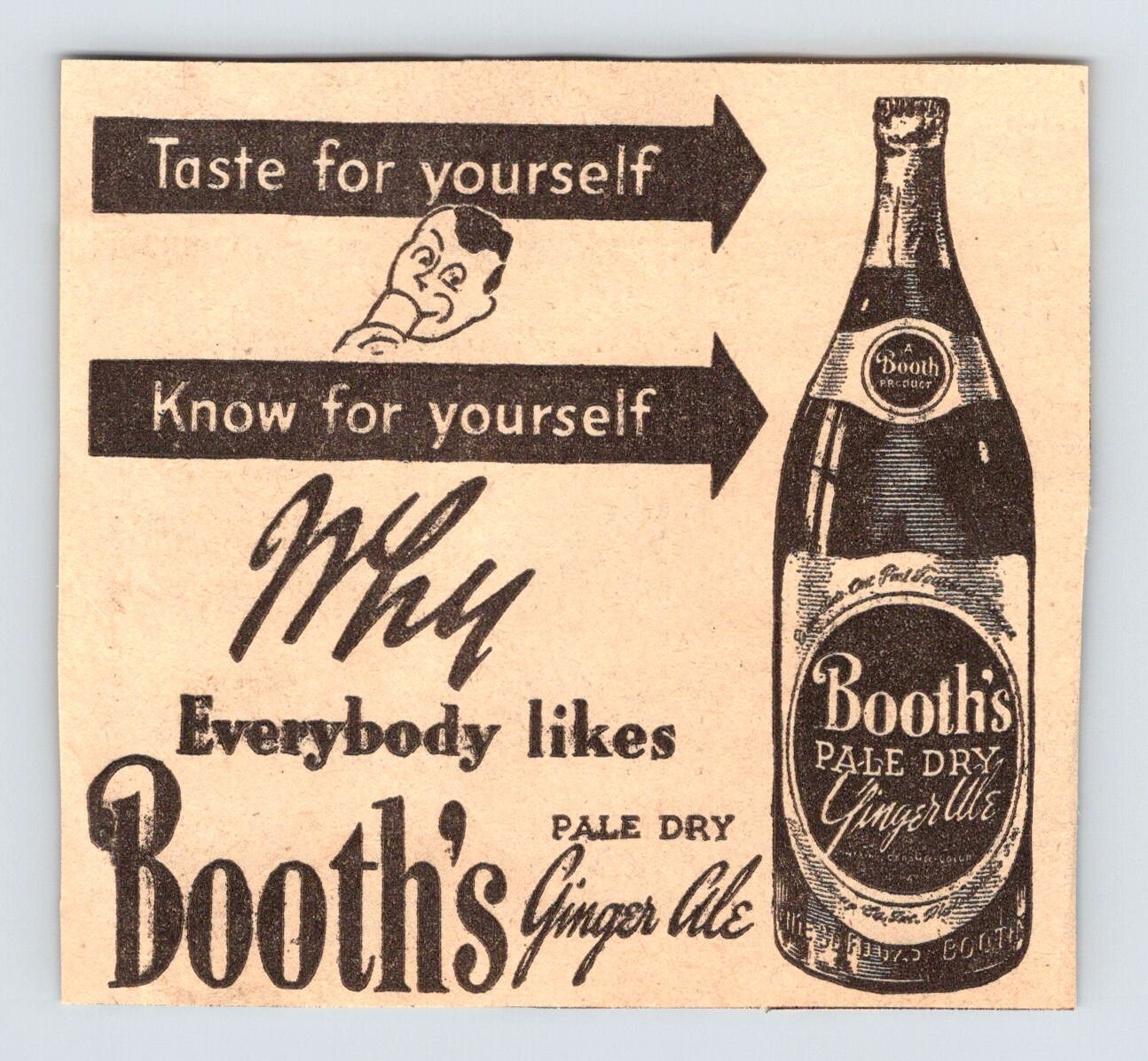 1946 BOOTH\'S PALE DRY GINGER ALE SODA Vintage 3.5\