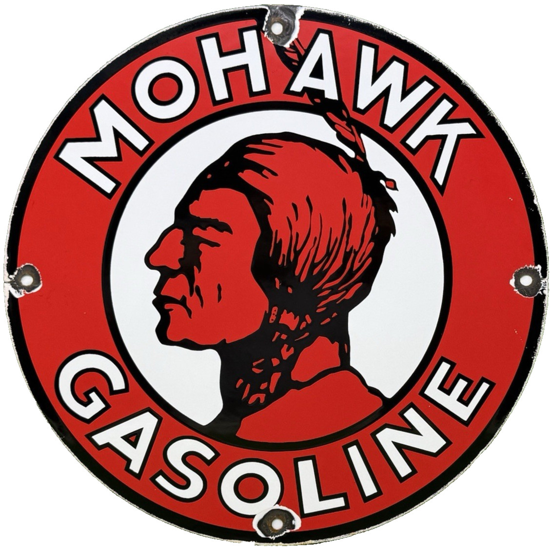 VINTAGE MOHAWK GASOLINE PORCELAIN SIGN DEALERSHIP OIL GAS SERVICE STATION