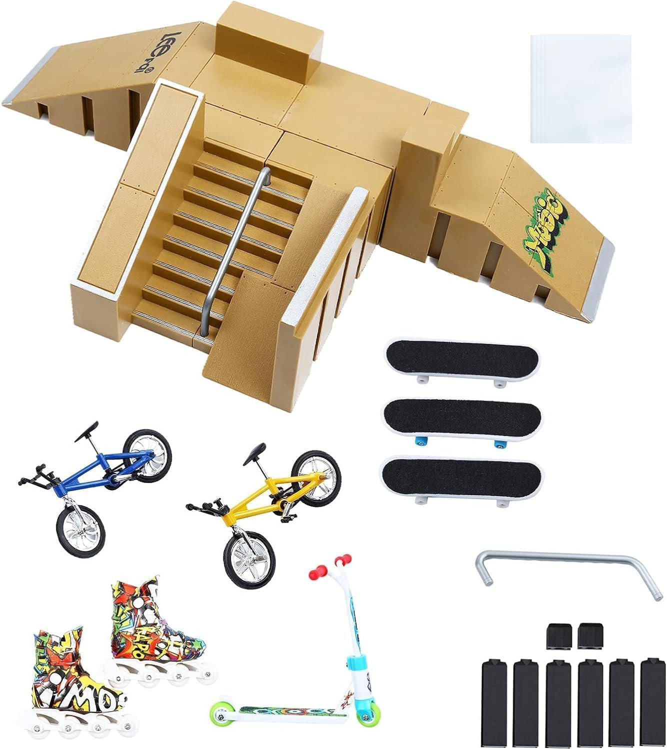 Finger Skateboard Skate Park Kit Ramp Set with Mini Toys