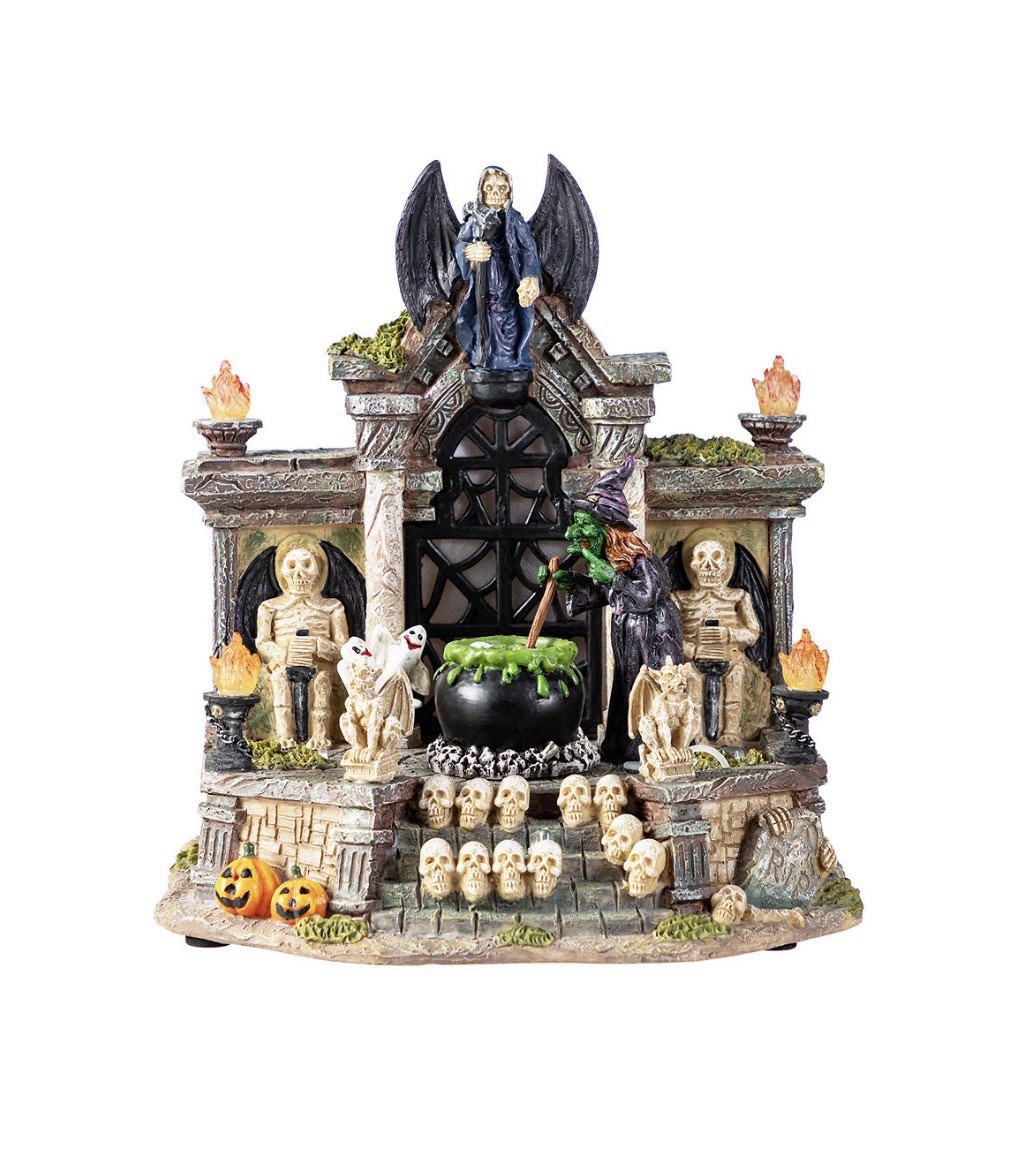 9.75 in. H Lighted Resin Halloween Haunted House Village 