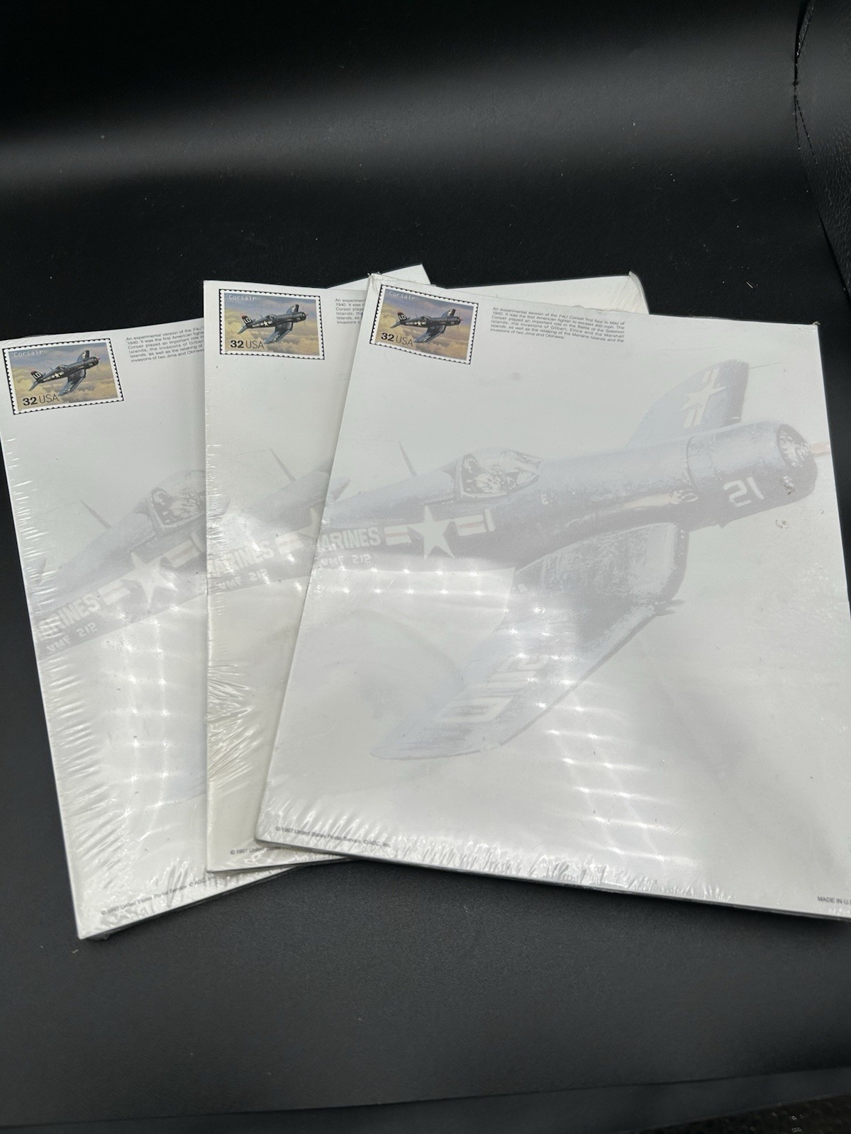 Set Of 3 USPS Official Stationery 1997 F4U Corsair War Plane 120 Sheets WWII