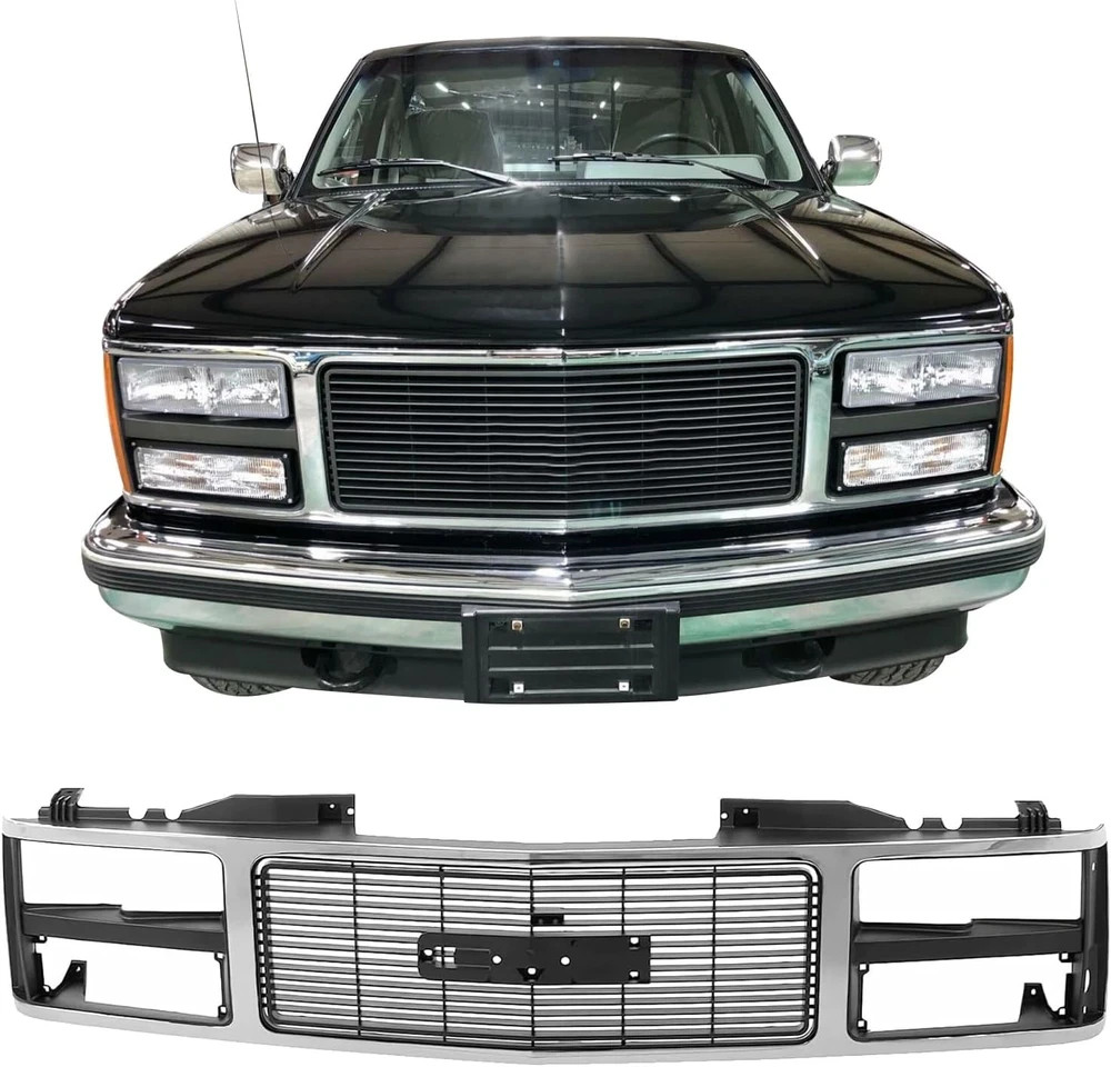 Front Grille Grill Chrome with Dual Headlight Holes Compatible with 1988-1993 GM
