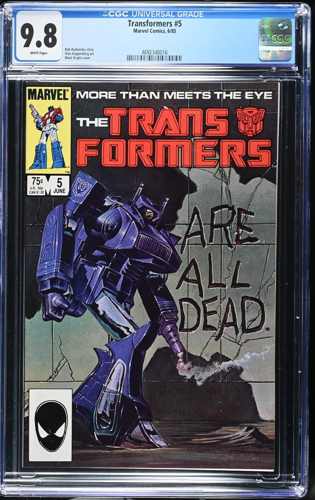 Transformers #5 CGC 9.8 WP NM/MT First Shockwave Cover 2nd Appearance