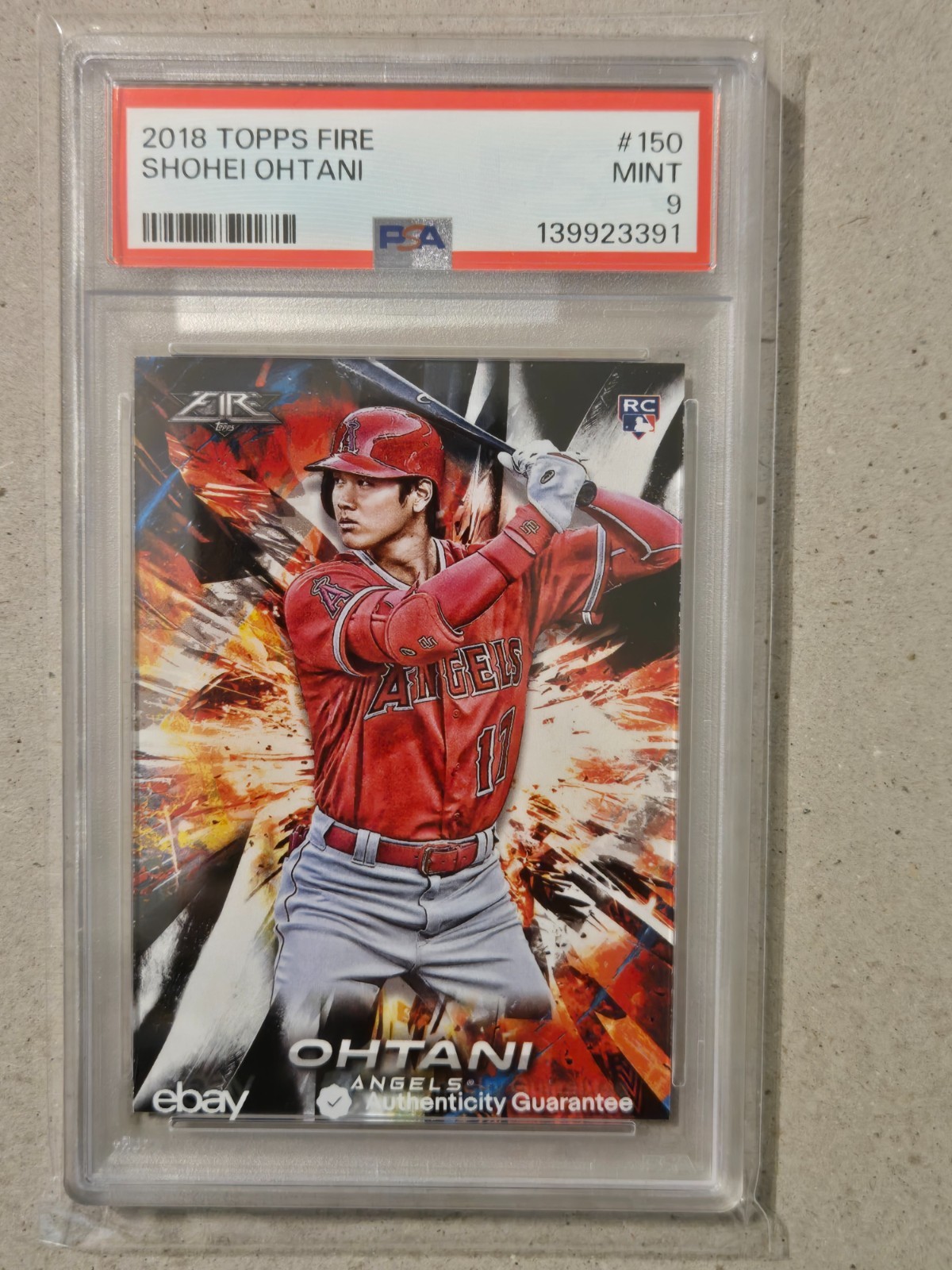 2018 TOPPS FIRE SHOHEI OHTANI ROOKIE CARD #150 GRADED PSA 9 MINT