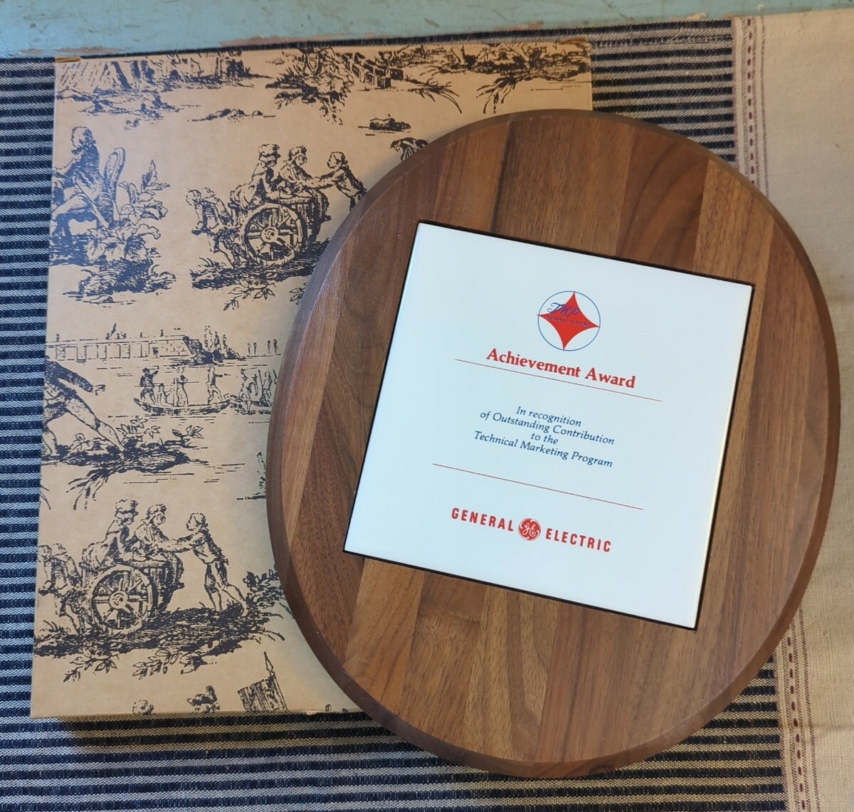 Vintage General Electric Employee Plaque Achievement Award NIB GE Wooden Plaque