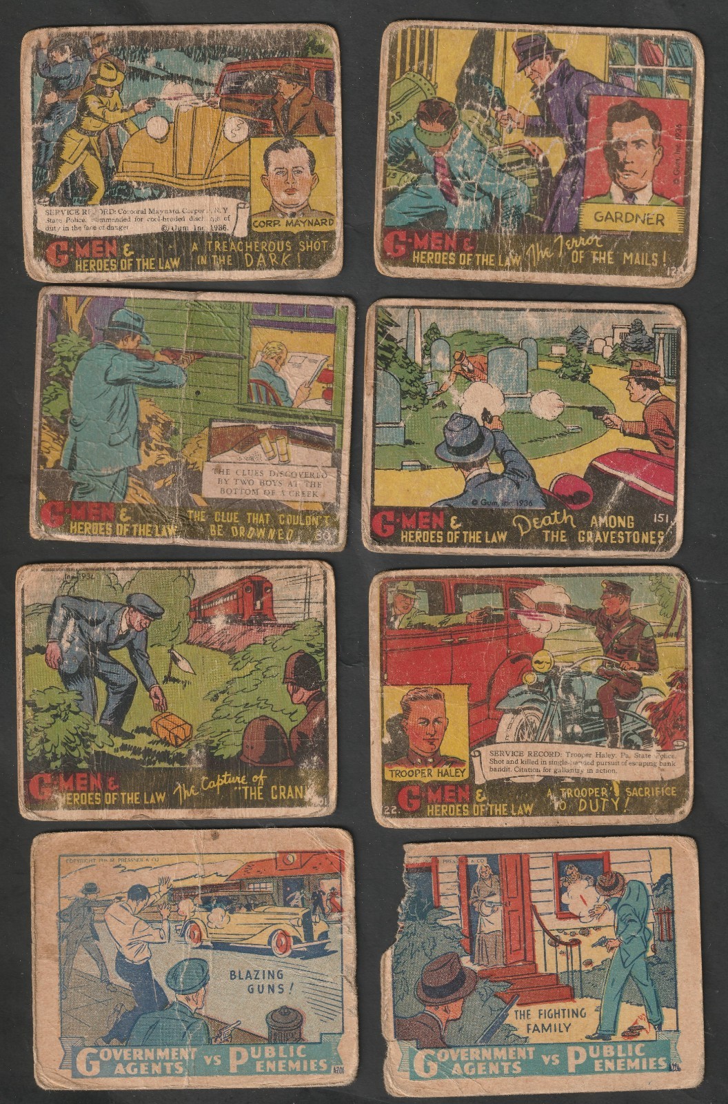 G-Men Heroes of the Law / Government Agents v Public Enemies (8 Cards) Low Grade