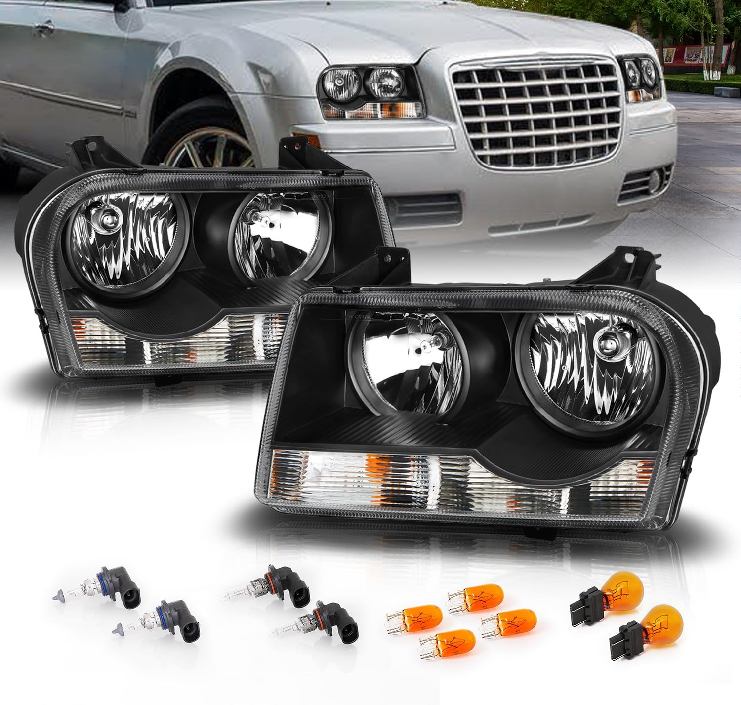 for 2005-2010 Chrysler 300 Sedan Halogen Type OE Style Black Replacement Headlig