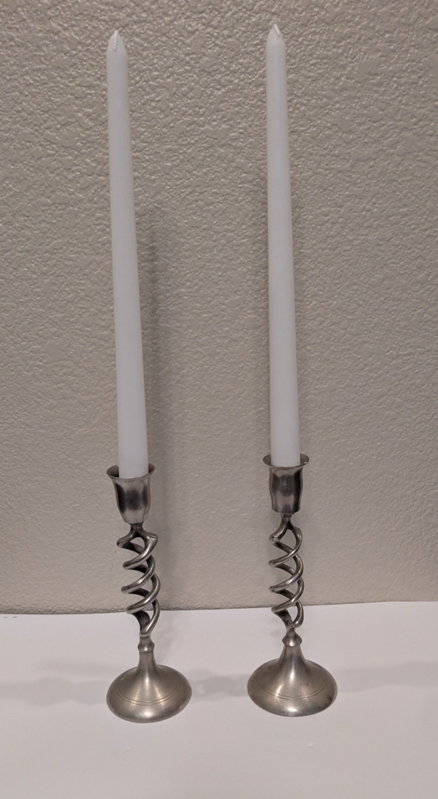 Vintage Pair Silver Tone Open Spiral Candlesticks 7.5