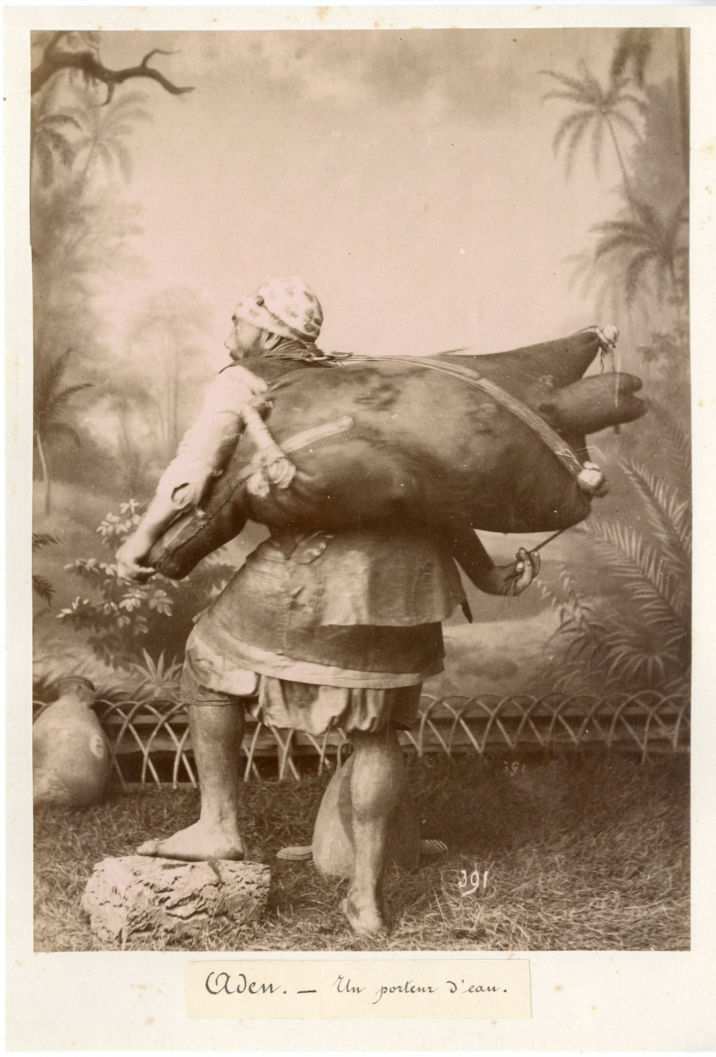 Yemen, Aden, a Carrier of'water Vintage Albumen Print Albumen Print 1