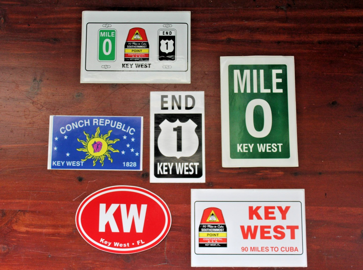 Lot of 6 Key West Vinyl Decals Stickers Southernmost Point Conch Republic New