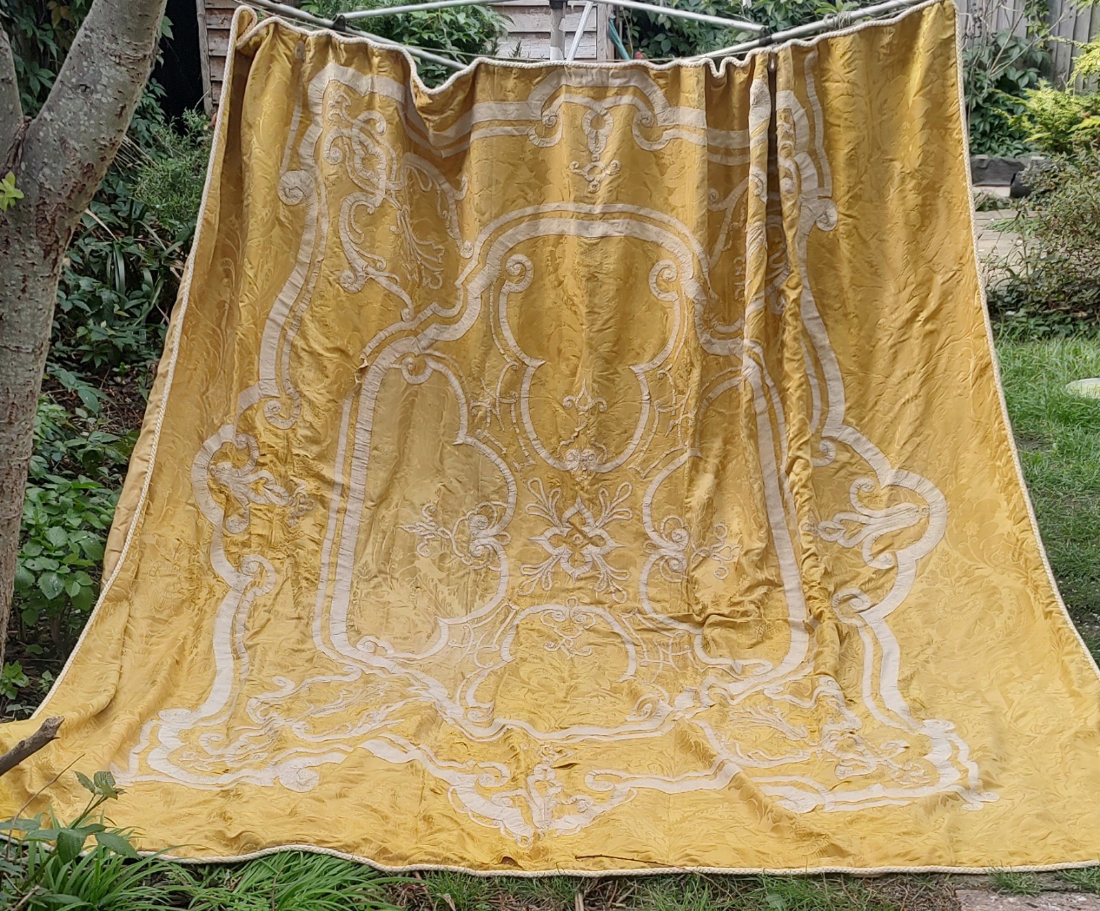 Large antique Victorian curtain silk damask country house hanging  240 x 250 cm