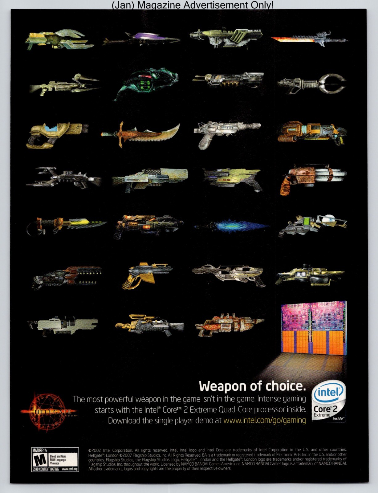 Hellgate London Intel Core 2 Extreme PC Gaming Weapon 2008 Full Page Print Ad