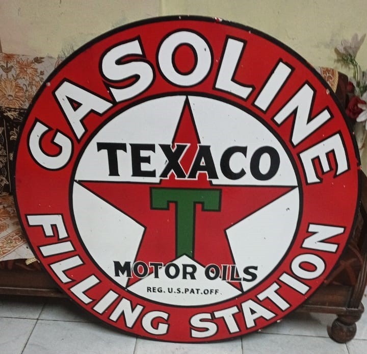 Texaco Filling Station Pure Porcelain Enamel Heavy Metal Sign  Double Side