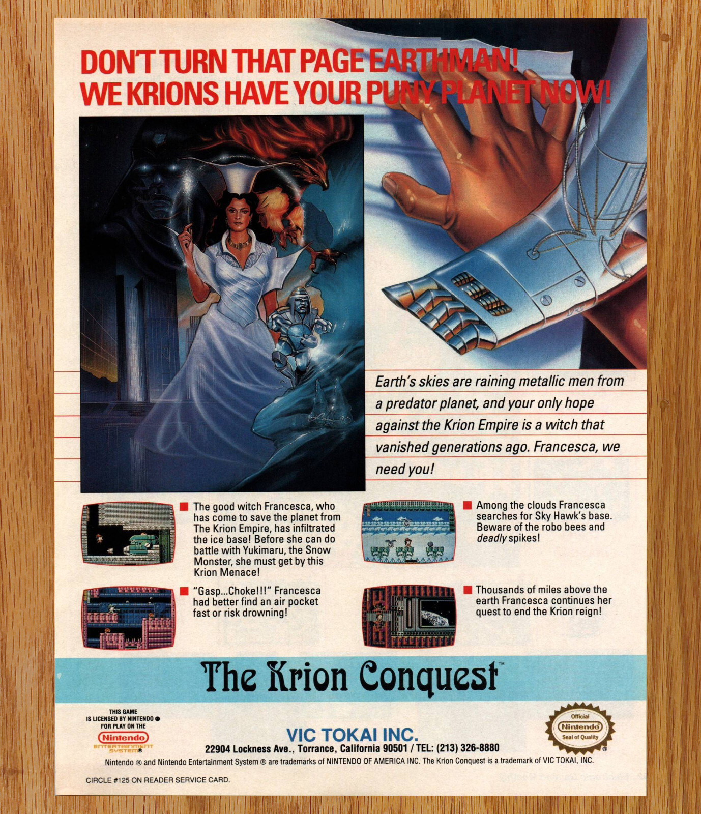 the Krion Conquest Nintendo NES Vic Tokai - Video Game Print Ads Poster Art 1991