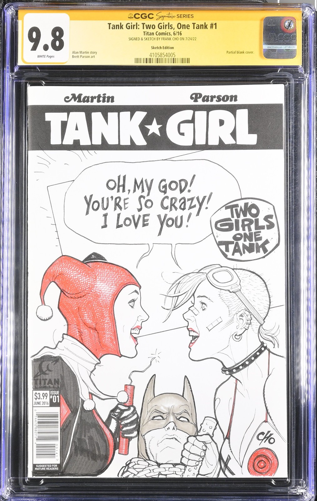 Tank Girl: Two Girls One Tank #1 Frank Cho Sketch Variant CGC 9.8 - Harley Quin