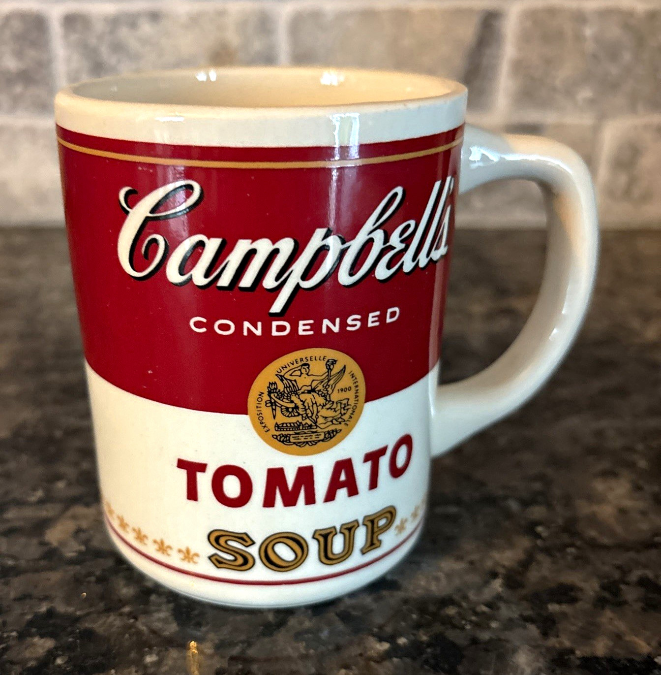 Campbell\'s Condensed Tomato Soup Advertising Mug Cup Red White Gold vintage