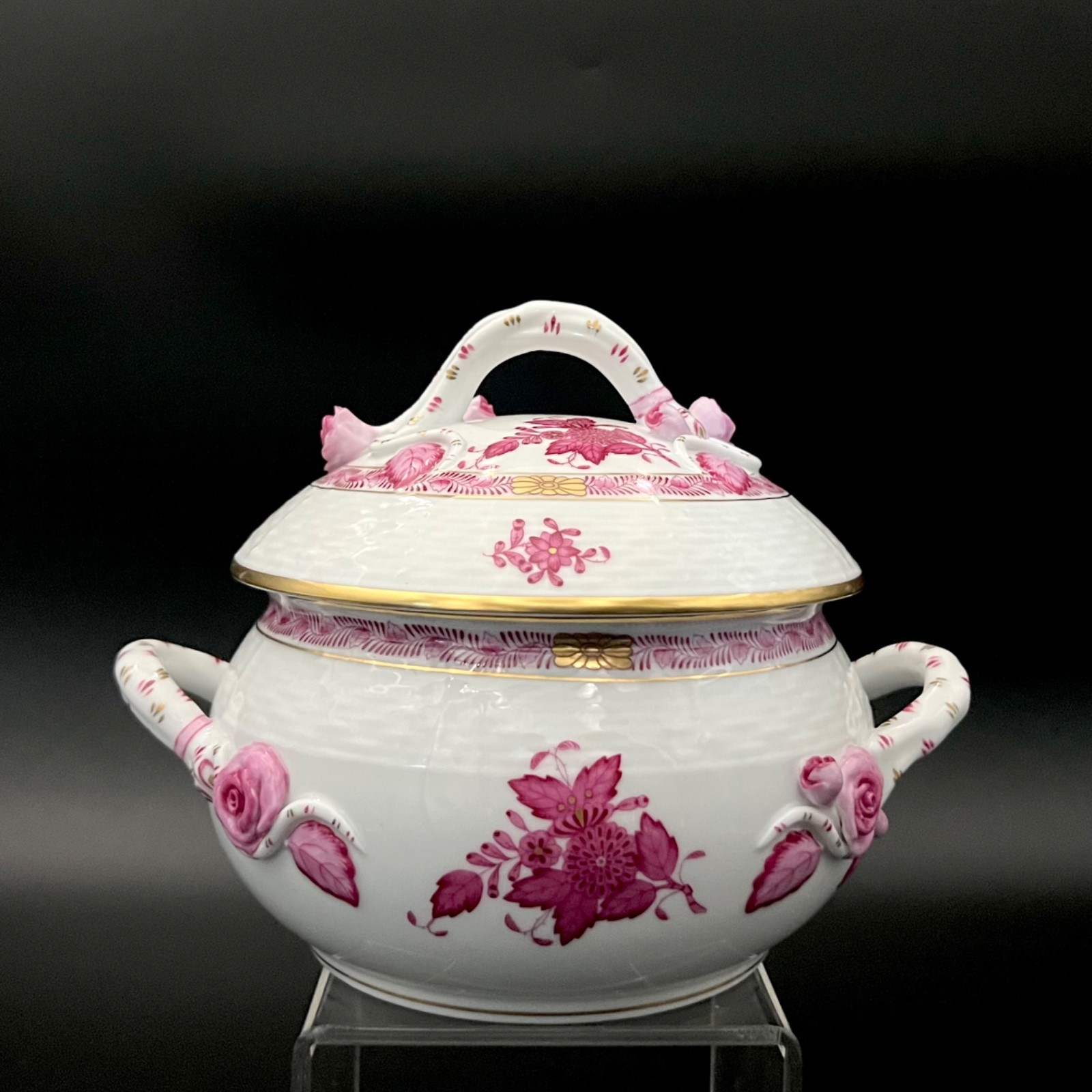 Herend Chinese Bouquet Raspberry Small Soup Tureen (Disc Piece)Pristine Cond