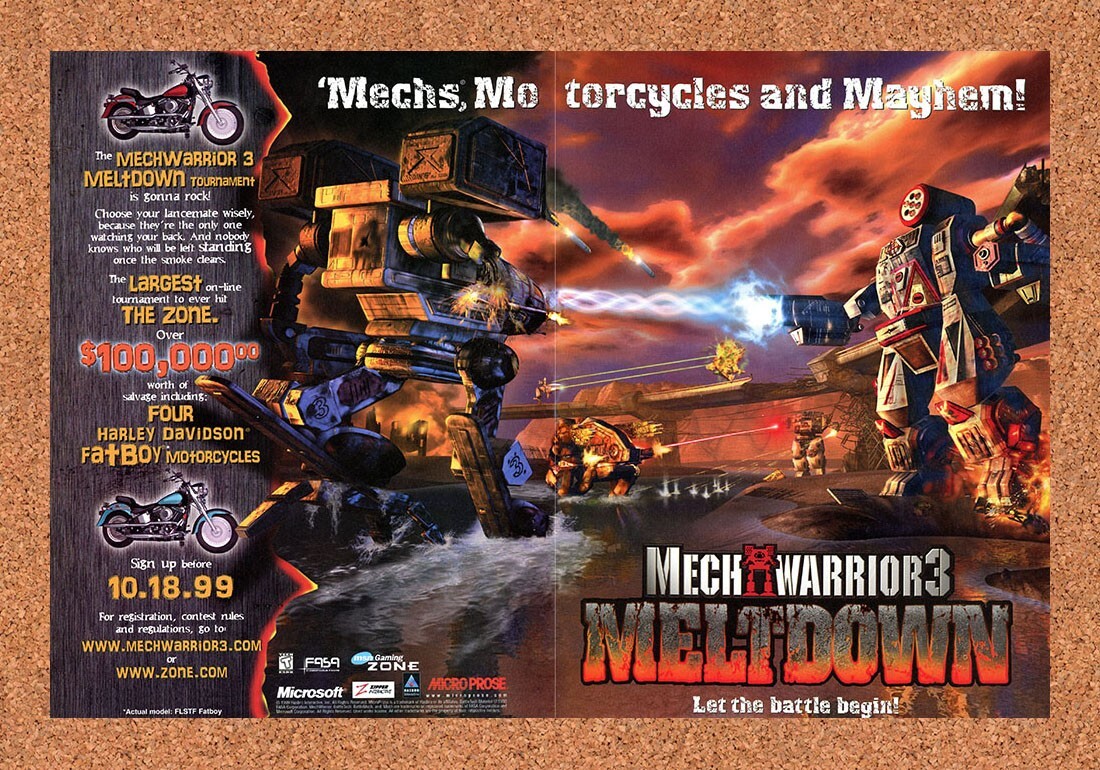 MechWarrior 3 Meltdown PC Original 1998 Ad - Harley Sweepstakes Promo