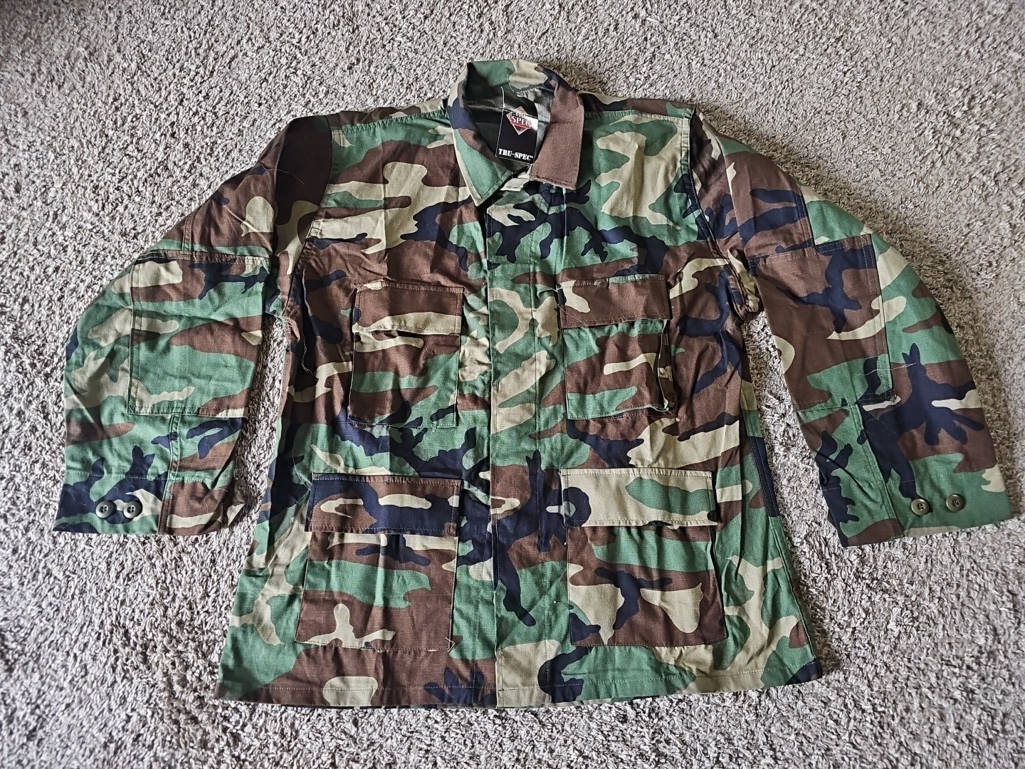 TRU-SPEC BDU 100% COTTON Jacket WOODLAND CAMO uniform top military MED REG (G2)