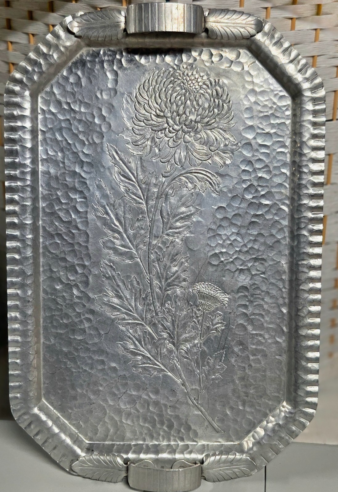 Vtg Continental Silverlook 655 Hammered Aluminum Chrysanthemum Serving Tray 19