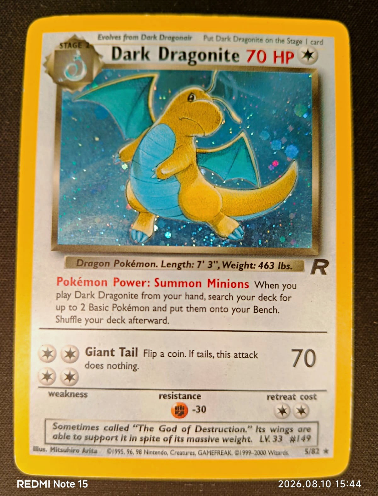 Pokemon TCG Card Dark Dragonite No. 5/82 Holo English Dark Dragoran