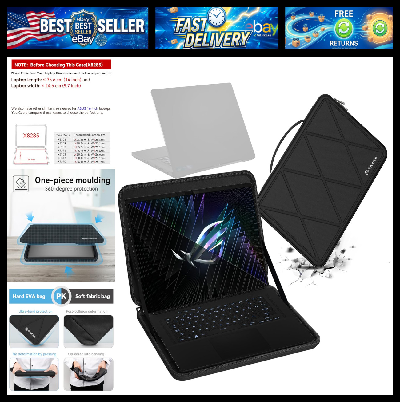 Smatree Hard EVA Protective Sleeve Compatible for 16 inch ASUS ROG Flow X16/Vivo