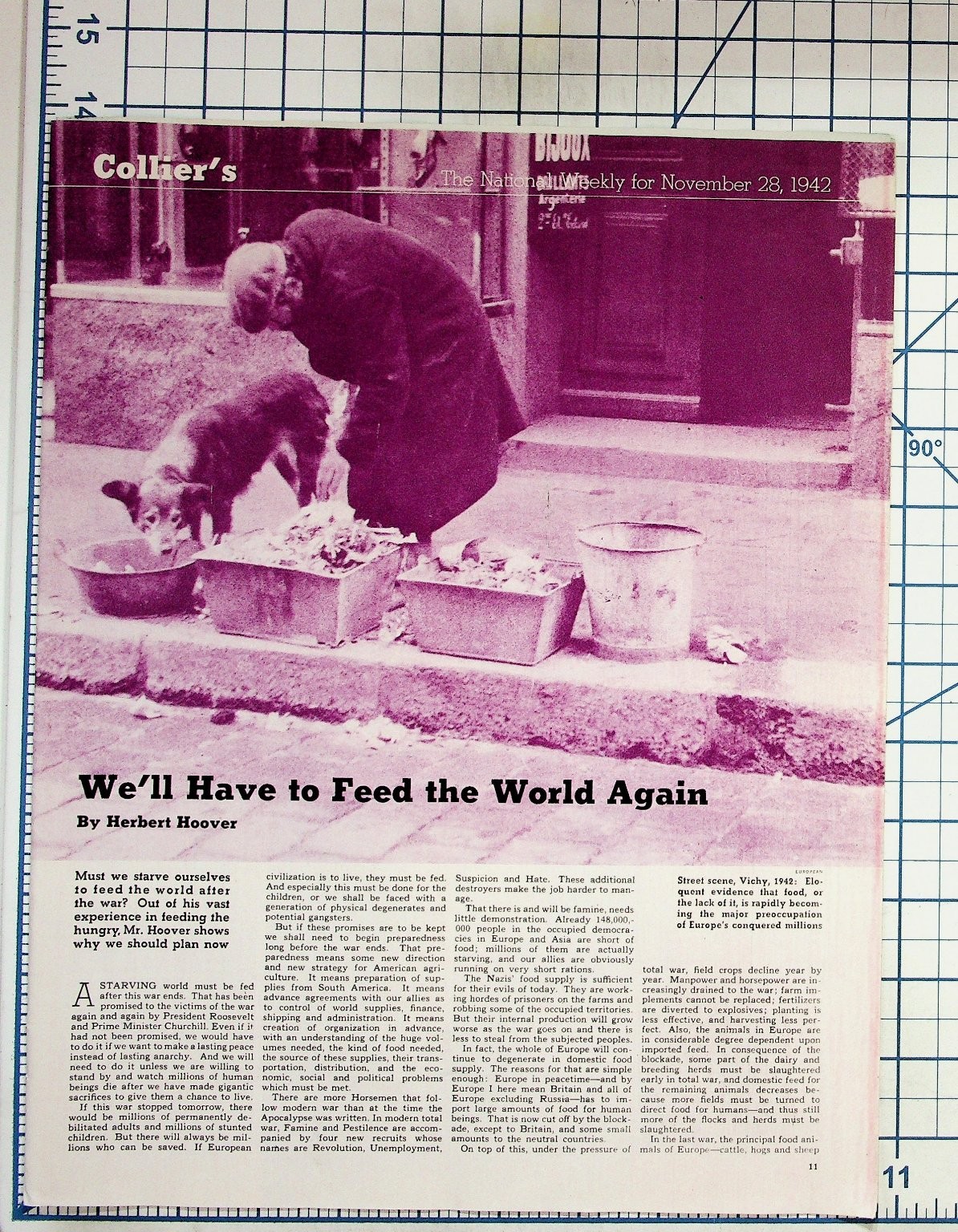 1942 Collier's Magazine Page Herbert Hoover Feed World Again WWII Ephemera