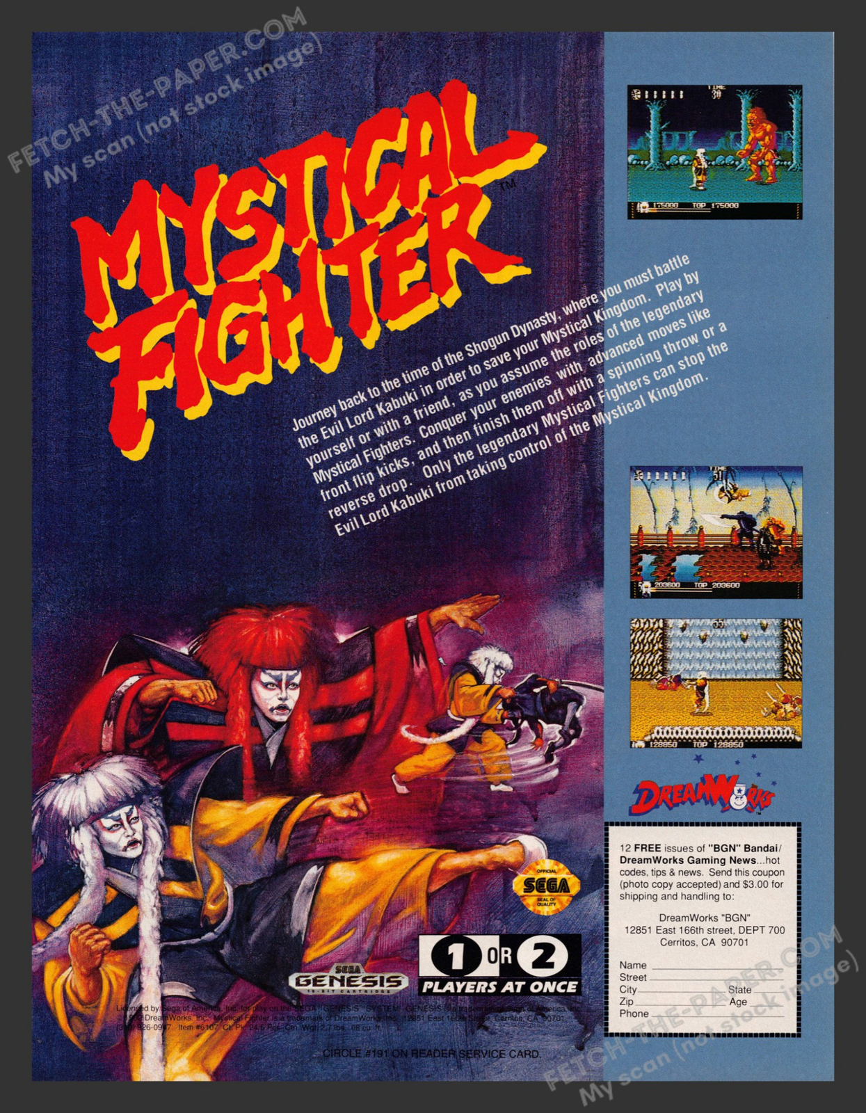Mystical Fighter Video Game 1990s Print Advertisement Ad 1992