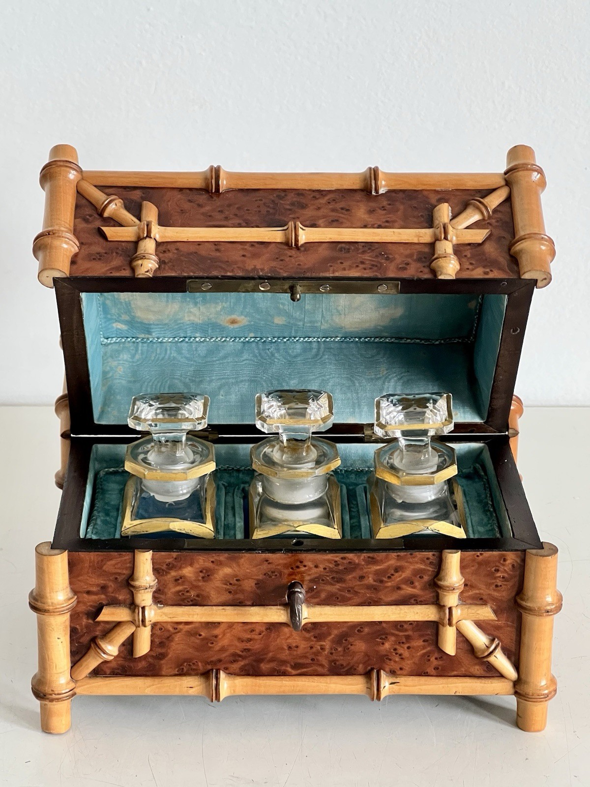 Antique French Perfume Casket Napoleon lll Baccarat Crystal Decanters 19th C