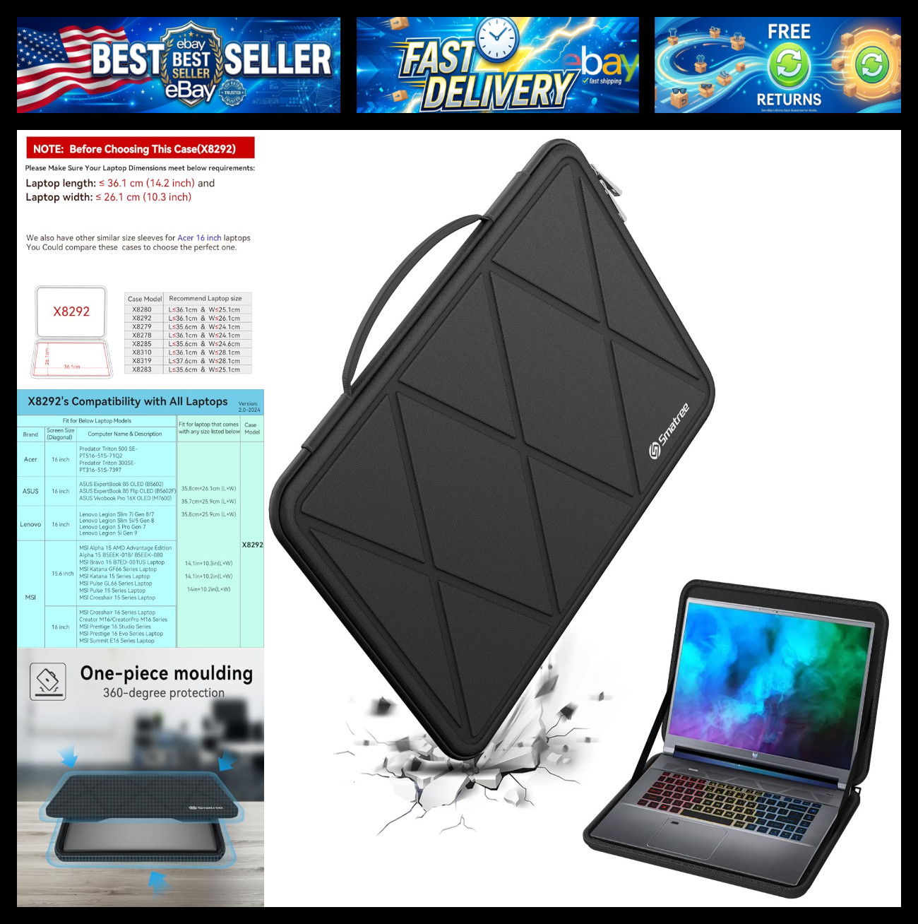 Smatree Hard EVA Protective Sleeve Case Compatible for 16 inch Acer Predator Tri