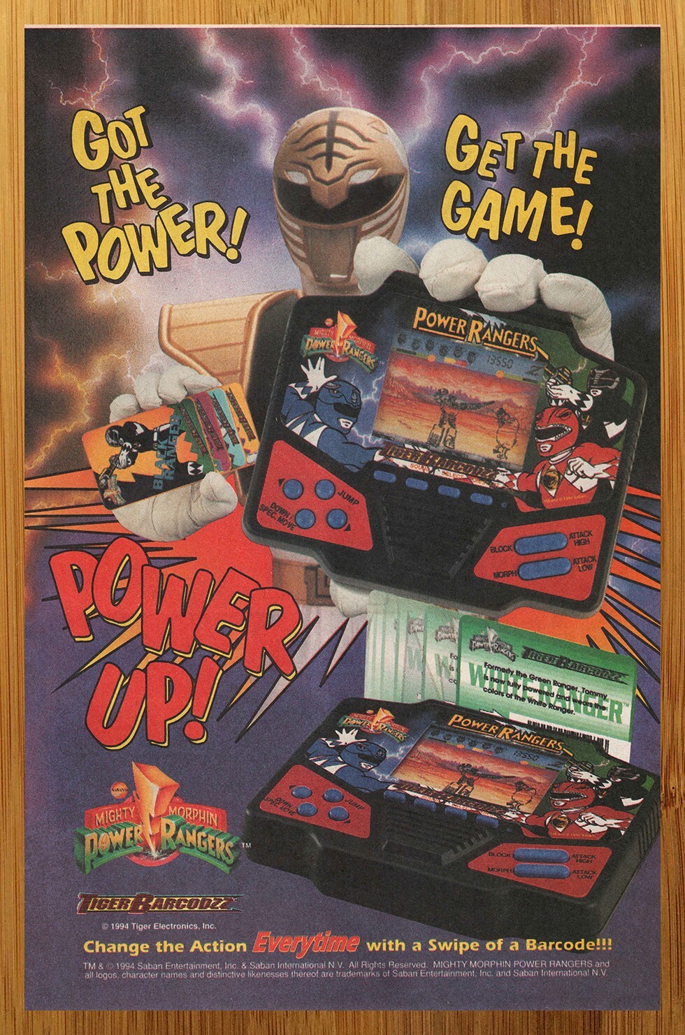 1994 Tiger Mighty Morphin Power Rangers Handheld Video Game Print Ad/Poster Art