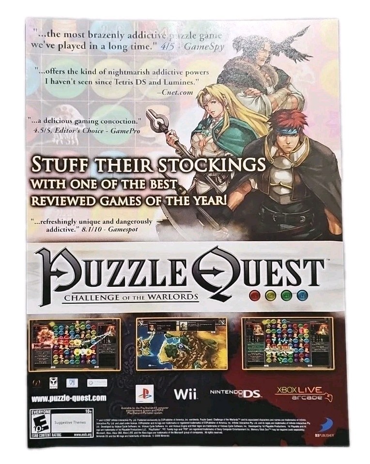 Puzzle Quest: Challenge of the Warlords 2007 Original Print Ad - 7.75