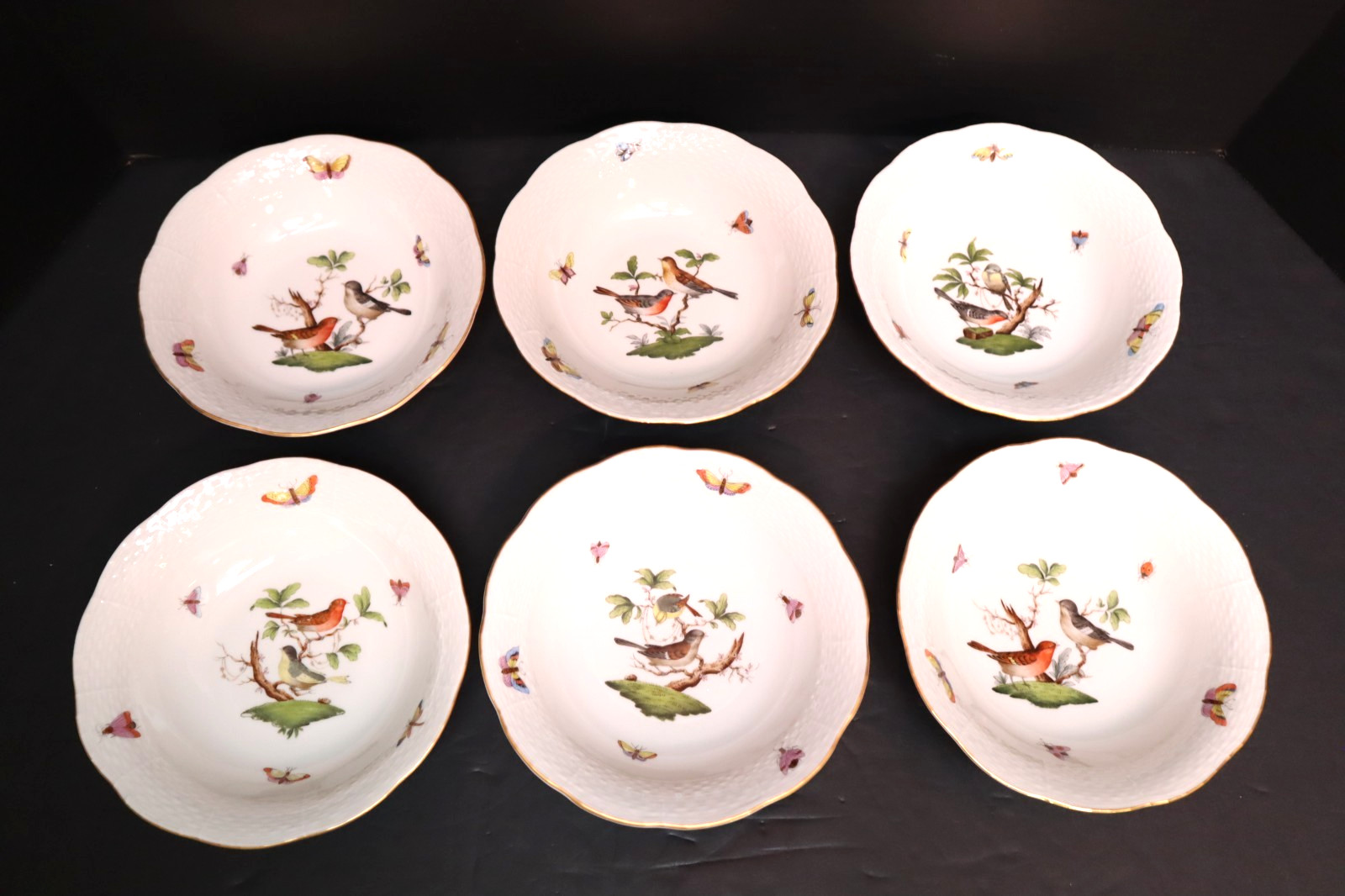 SET of 6 Herend Rothschild Bird 6.5 Inch Oatmeal Bowls #330