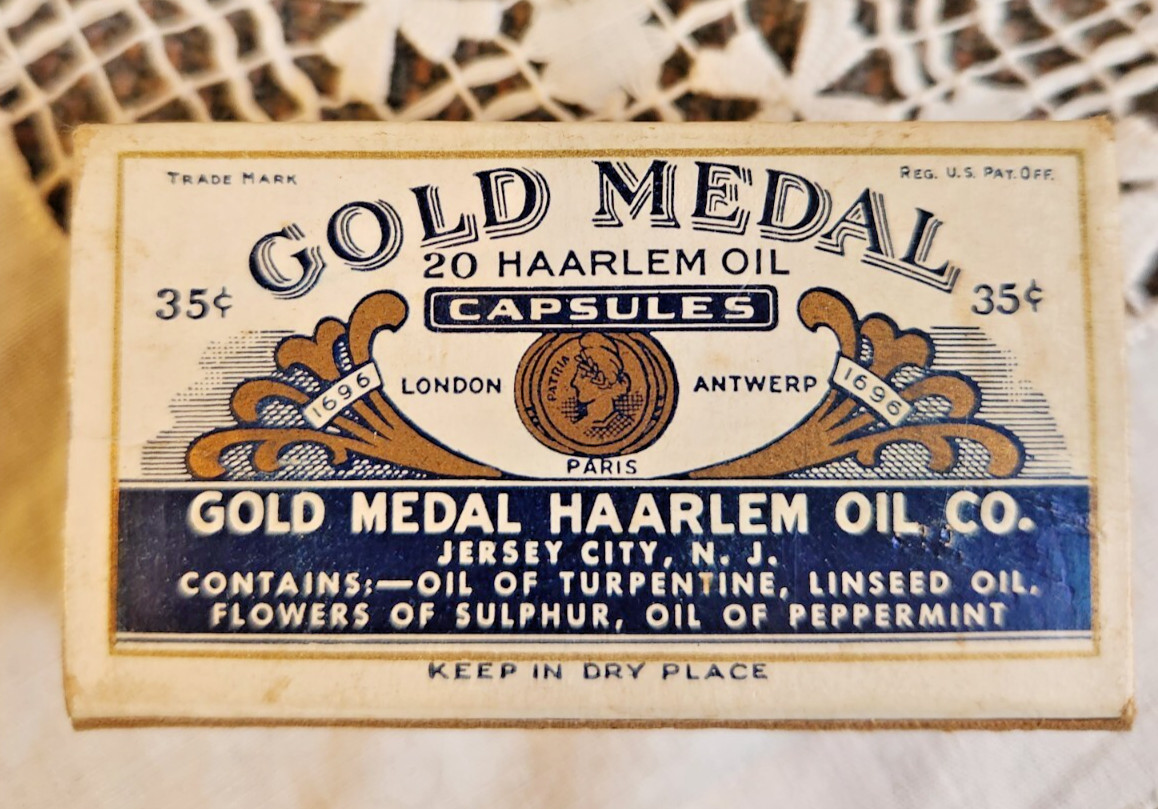 Vintage c.1940 Gold Medal Haarlem Oil Capsules Original Box  35 Cents ~ Empty 3