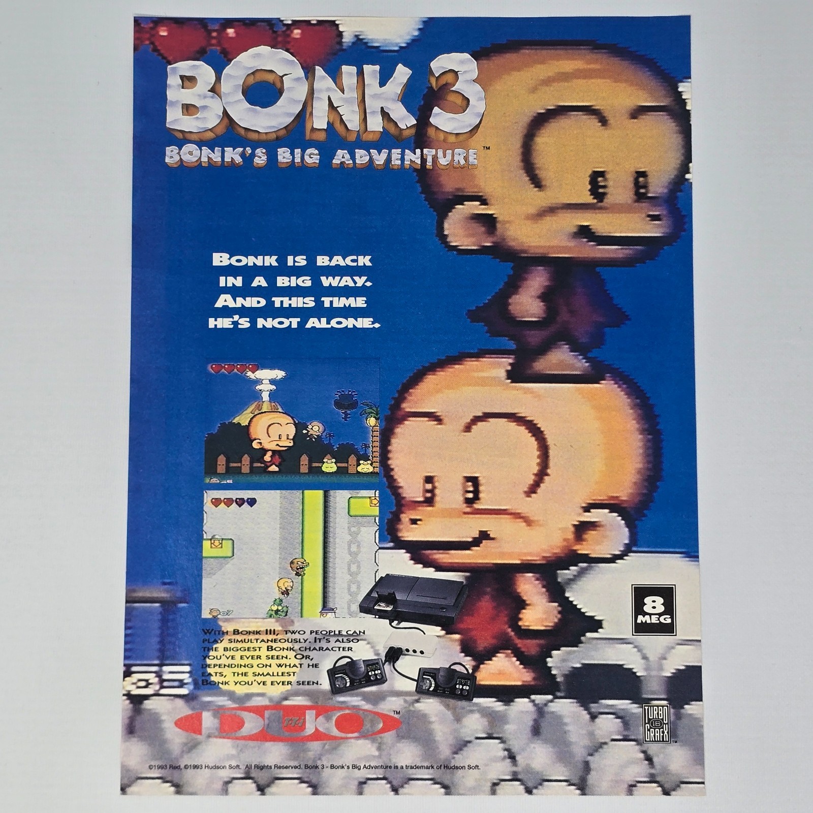 Bonk 3 TurboDuo Turbo Grafx 16 Not Alone Print Ad/Poster