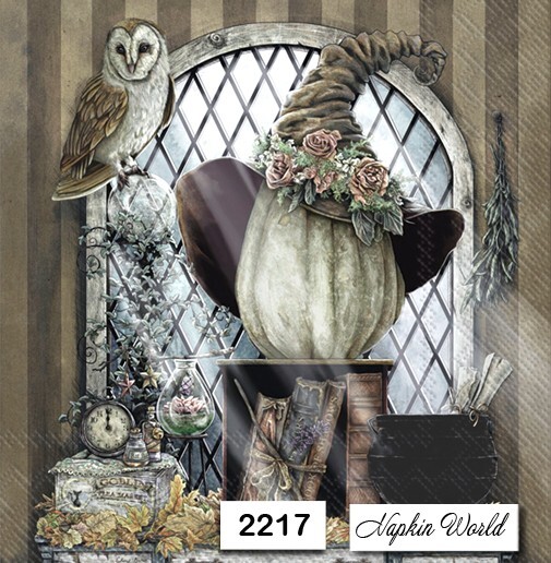 (2217) TWO Individual Paper LUNCHEON Decoupage Napkins - HALLOWEEN WITCH HAT OWL