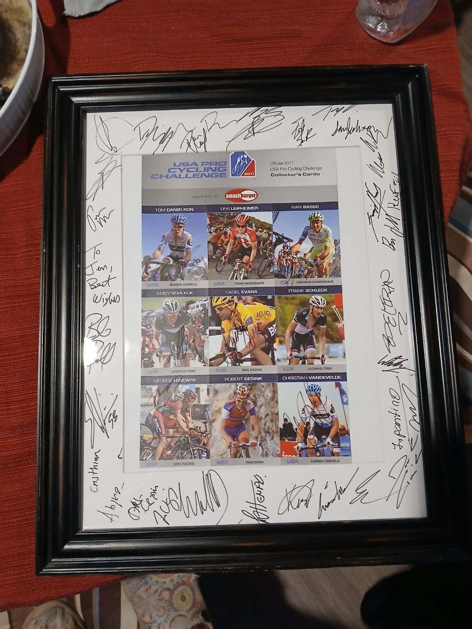Autographed 2011 USA Pro Cycling Challenge Framed Piece - Cadel Evans, Levi Leip