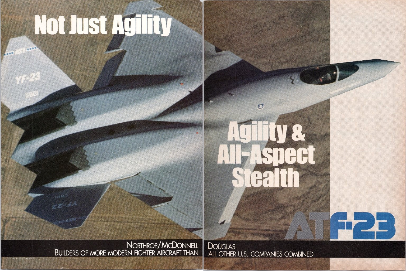 Northrop YF-23 ATF Vintage 1991 Two-Page Print Ad Stealth Fighter Gray