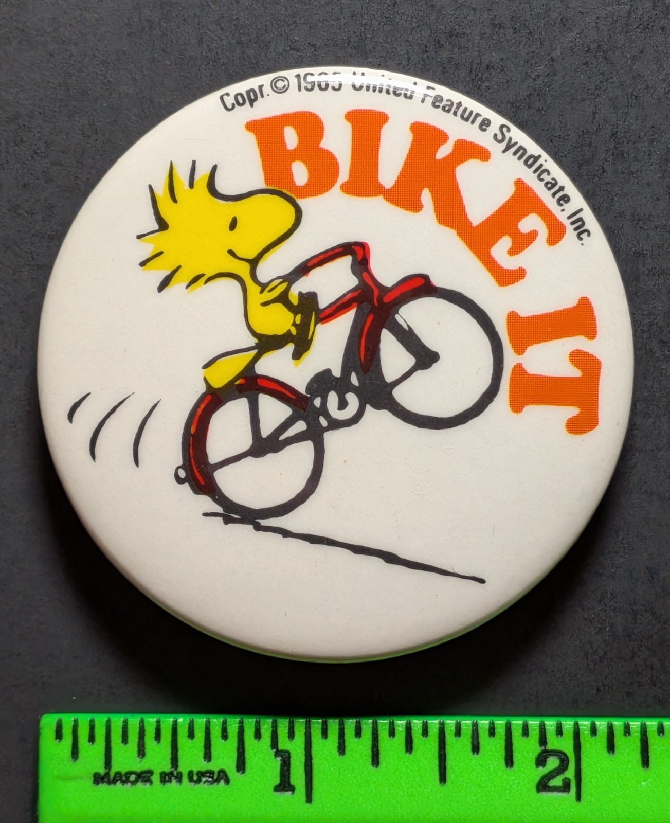 Vintage 1970s Woodstock Bike It Peanuts Pinback Pin